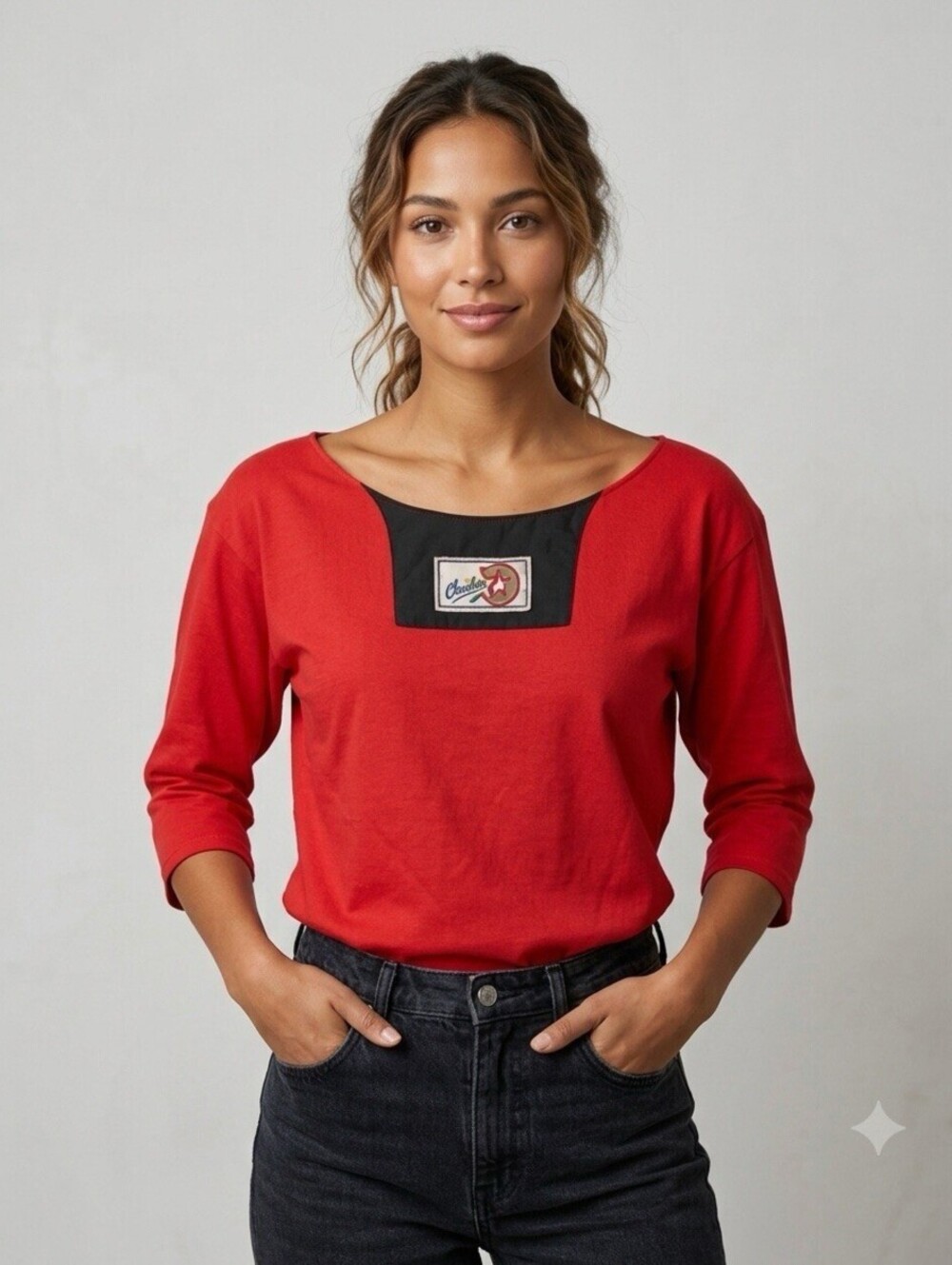 Vtg Converse Chuck Taylor All Star Red Scoop Neck 3/4 Sleeve Sweatshirt Top A